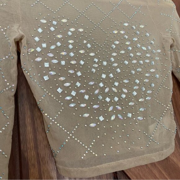 NWOT Windsor Sheer Rhinestone Cropped Long-Sleeve Top Small // NYE OUTFIT!