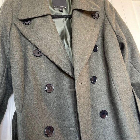 NWOT Banana Republic Army Green Pea Coat / Small