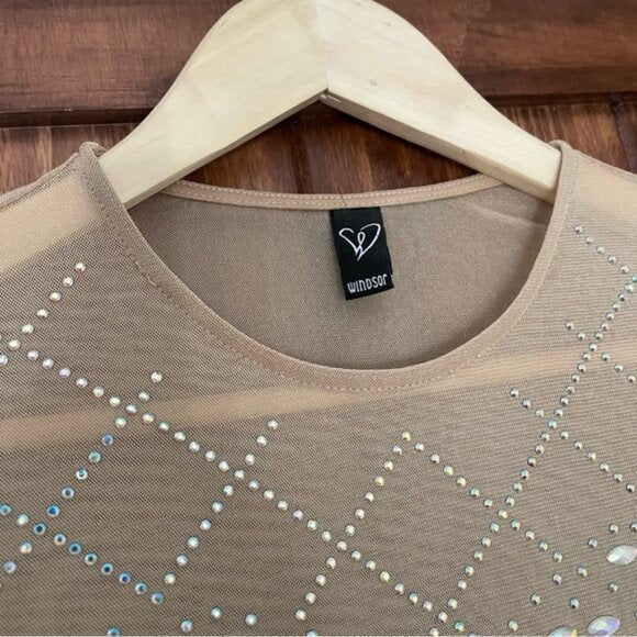 NWOT Windsor Sheer Rhinestone Cropped Long-Sleeve Top Small // NYE OUTFIT!