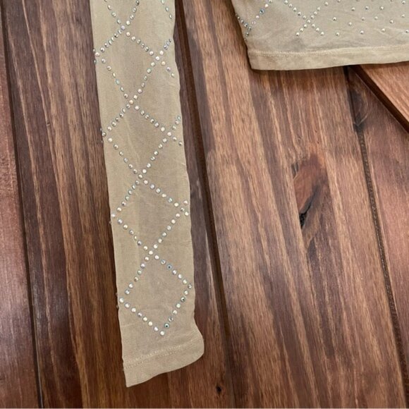 NWOT Windsor Sheer Rhinestone Cropped Long-Sleeve Top Small // NYE OUTFIT!