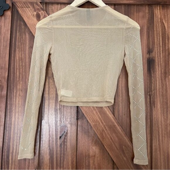 NWOT Windsor Sheer Rhinestone Cropped Long-Sleeve Top Small // NYE OUTFIT!