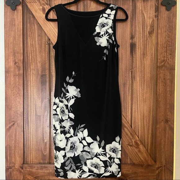 White House Black Market Black Floral Reversible Dress XS/S