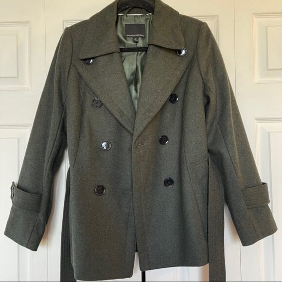 NWOT Banana Republic Army Green Pea Coat / Small